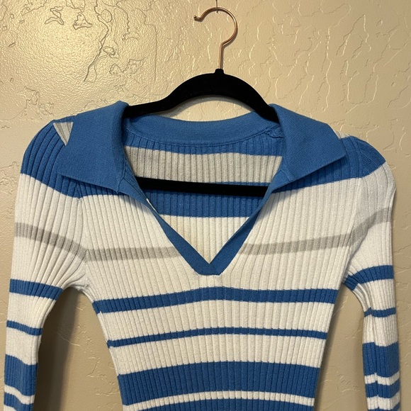 Chic Striped Long Sleeve Dress in Blue and White - Picture 4 of 5